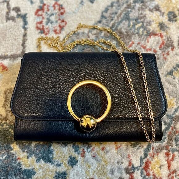 Coccinelle Italian leather shoulder bag clutch pochette Navy w/ GHW - Picture 2 of 5